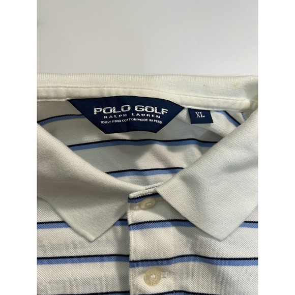 Polo Golf Ralph Lauren Mens XL White Blue Striped Pima Cotton Polo Shirt - Picture 4 of 4